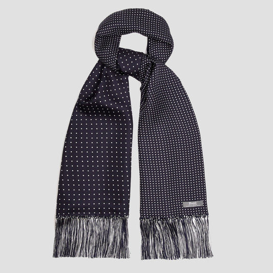 Double Sided Polka Dot Silk Twill Scarf in Midnight