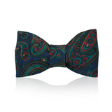 Navy and green paisley madder silk bow tie