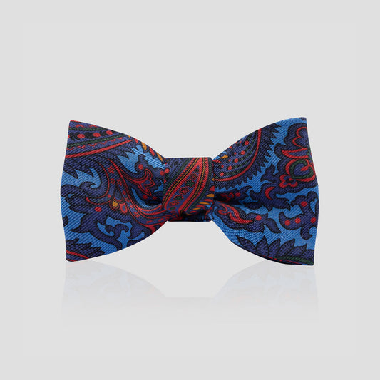 Paisley Madder Silk Adjustable Bow Tie in Sky and Red