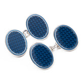 Sterling Silver Engine Turned Enamel Cufflinks in Petrol