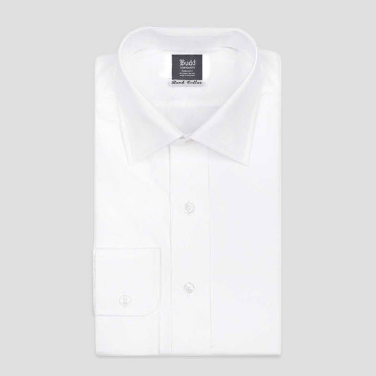 Tailored Fit Poplin Bank Collar Button Cuff Shirt in White