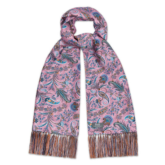 Elegant Floral Silk Scarf in Cherry Blossom