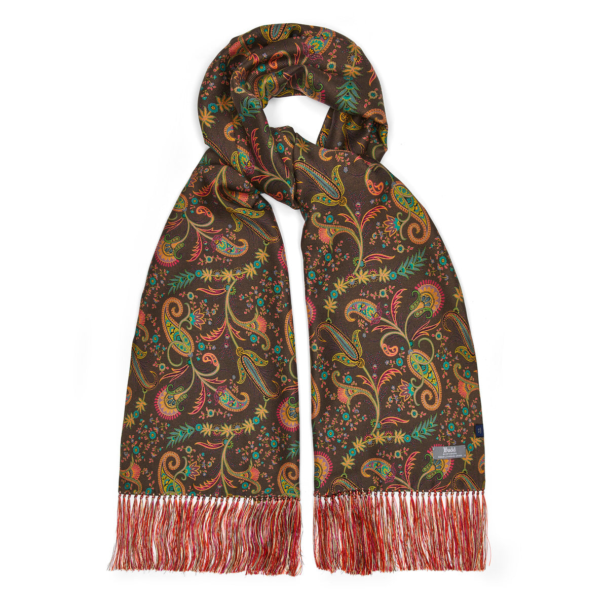 Elegant Floral Silk Scarf in Chocolate – Budd Shirtmakers Ltd