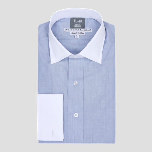 Exclusive Sea Island Cotton Tailored Fit Winchester Shirt in Blue End on End
