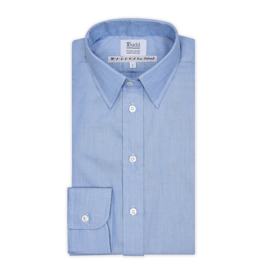 Buddette Exclusive Sea Island Cotton Button Cuff Shirt in Blue – Budd Shirtmakers Ltd Buddette Exclusive Sea Island Cotton Button Cuff Shirt in Blue – Budd Shirtmakers Ltd
