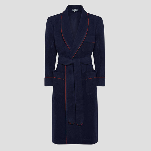 Pure Cashmere Dressing Gown in Navy and Wine