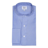 Classic Fit Stripe Poplin Formal Neckband Shirt in Blue