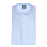 Tailored Fit Stripe Poplin Formal Neckband Shirt in Sky Blue