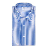 Classic Fit Block Stripe Poplin Button Cuff Shirt in Royal Blue