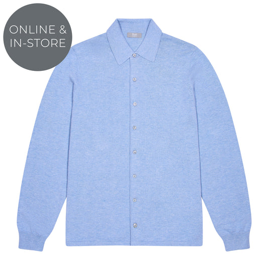 Walton Cotton and Cashmere Fine Knit Long Sleeve Shirt in Capri
