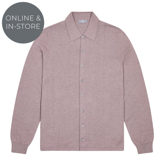 Walton Cotton and Cashmere Fine Knit Long Sleeve Shirt in Sahara