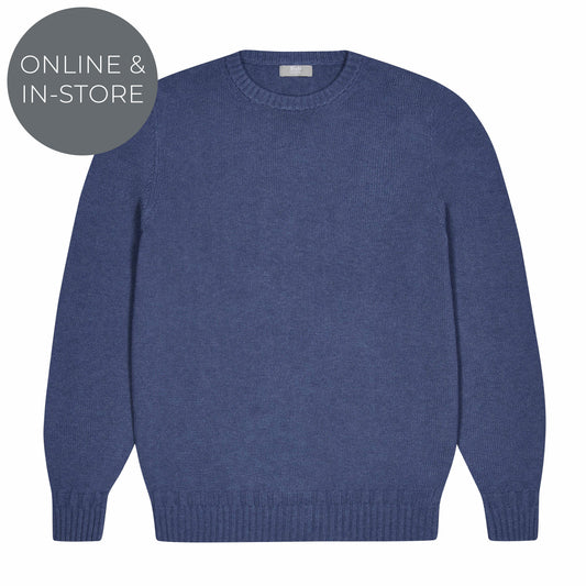 Hayle Cotton Relaxed Knit Crew Neck Jumper in Denim Blue