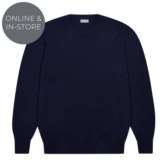 Hayle Cotton Relaxed Knit Crew Neck Jumper in Navy