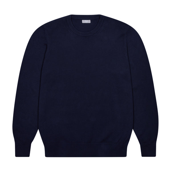 Hayle Cotton Relaxed Knit Crew Neck Jumper in Navy