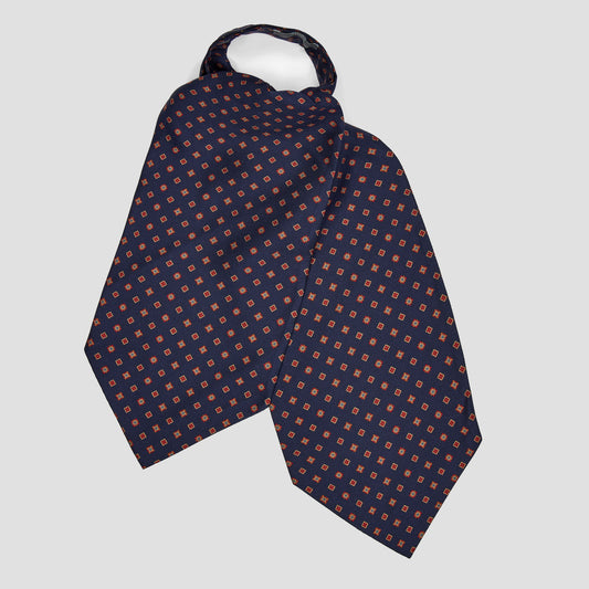 Diamond Motif Twill Silk Cravat in Navy