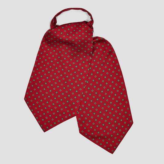 Diamond Motif Twill Silk Cravat in Red
