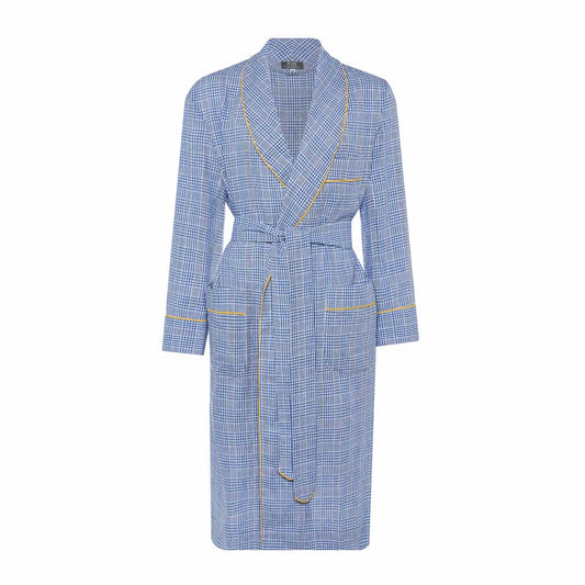 Glen Check Linen Dressing Gown in Royal Blue Budd Shirtmakers Ltd Glen Check Linen Dressing Gown in Royal Blue Budd Shirtmakers Ltd