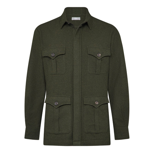 English Wool Flannel Safari Jacket in Loden Green