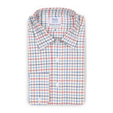 Tattersall Check Brushed Cotton Classic Fit Button Cuff Shirt in Blue and Red