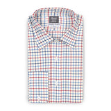 Tattersall Check Brushed Cotton Tailored Fit Button Cuff Shirt in Blue and Red