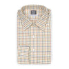 Tattersall Check Brushed Cotton Tailored Fit Button Cuff Shirt in Brown and Blue