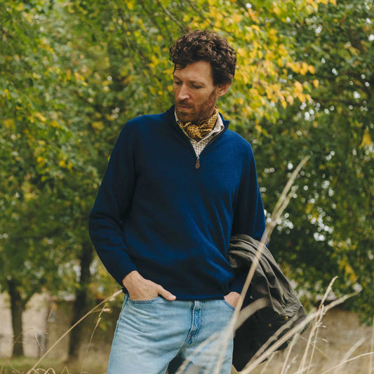 Kinloss Lambswool Quarter Zip Jumper in Cobalt Blue