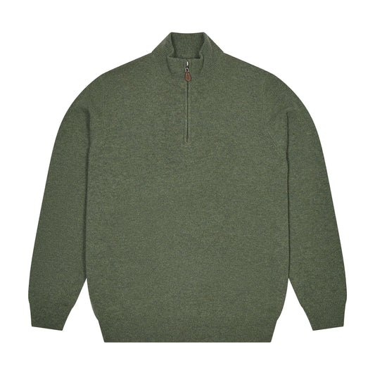 Kinloss Lambswool Quarter Zip Jumper in Tweed Green