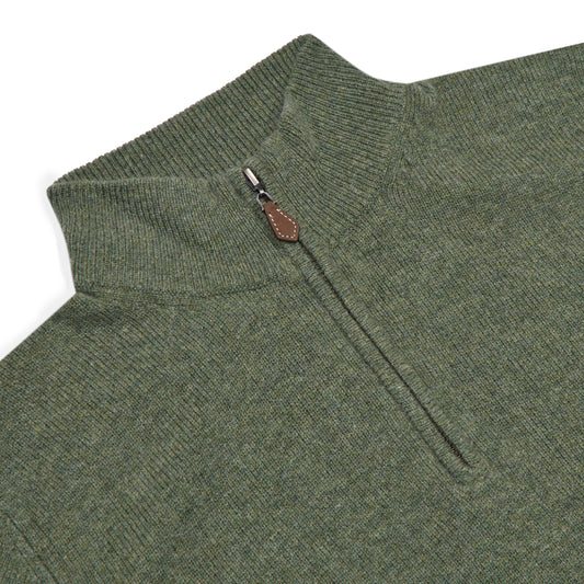 Kinloss Lambswool Quarter Zip Jumper in Tweed Green