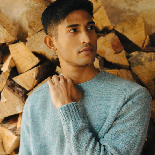 Hillswick Brushed Shetland Crew Neck Jumper in Lovat Green