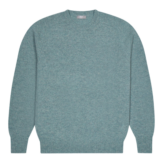 Hillswick Brushed Shetland Crew Neck Jumper in Lovat Green