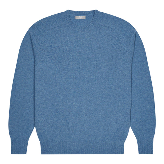 Hillswick Brushed Shetland Crew Neck Jumper in Nordic Blue