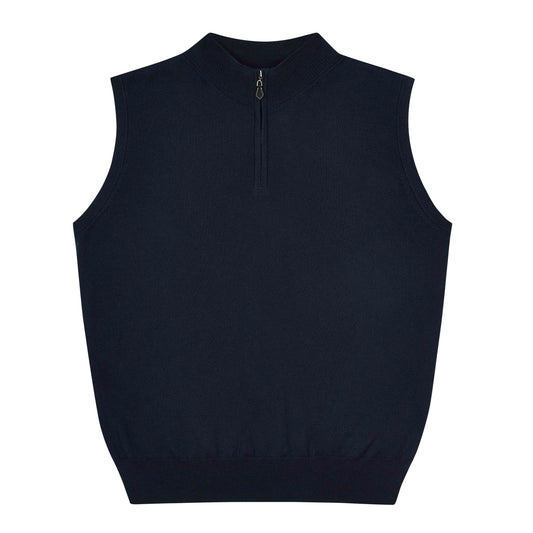 Leven Fine Merino Quarter Zip Gilet in Navy