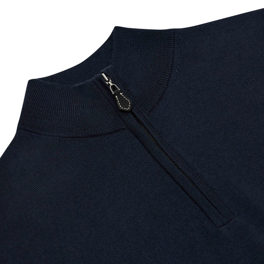Leven Fine Merino Quarter Zip Gilet in Navy