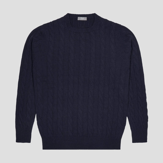 Bowhill Scottish Cashmere Cable Knit Jumper in Blackberry Blue