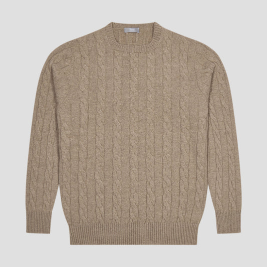 Bowhill Scottish Cashmere Cable Knit Jumper in Stoneage Beige