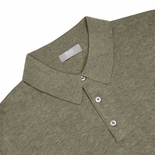 Holt Cotton Fine Knit Long Sleeve Polo Shirt in Laurel Green