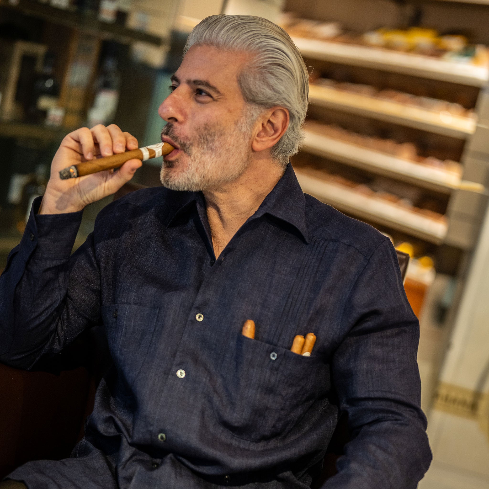 Signature Guayabera Shirt in Navy – Budd Shirtmakers Ltd