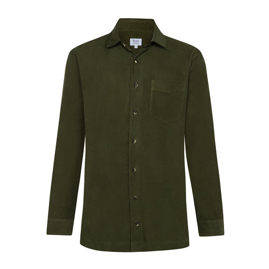 Casual Fit Moleskin Overshirt in Olive Green