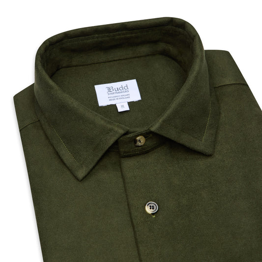 Casual Fit Moleskin Overshirt in Olive Green