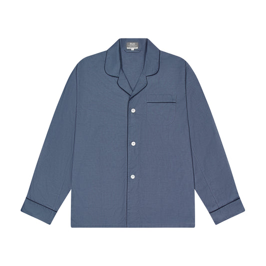 Swiss Brushed Cotton Puppytooth Pyjamas in Blue and Navy