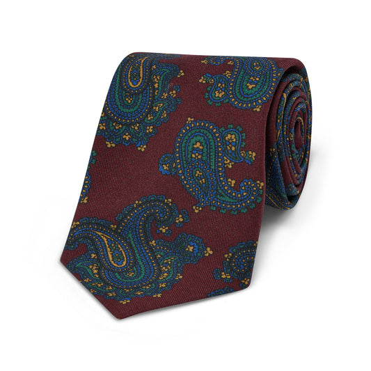 Paisley Medallion Fine Wool Tie in Wine