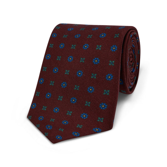 Florentine Motif Fine Wool Tie in Wine