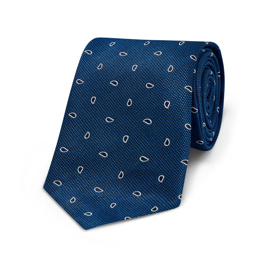 Teardrop Motif Woven Silk Tie in Blue
