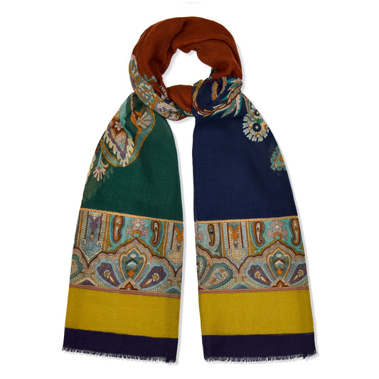 Paisley Fantasy Fine Wool Scarf in Cornflower