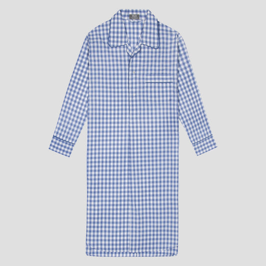 Large Gingham Check Poplin Nightshirt in Cornflower