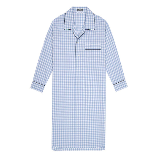 Large Gingham Check Poplin Nightshirt in Sky Blue