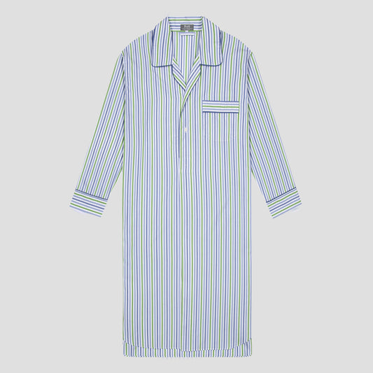 Multi Stripe Poplin Nightshirt in Blue and Green