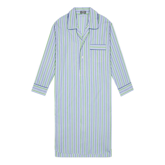 Multi Stripe Poplin Nightshirt in Blue and Green
