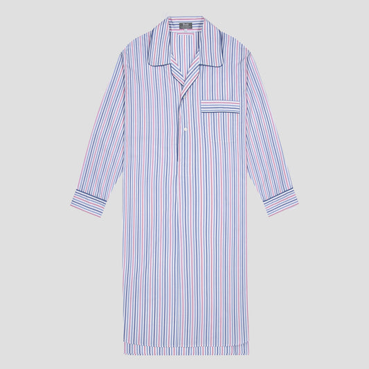 Multi Stripe Poplin Nightshirt in Blue and Pink