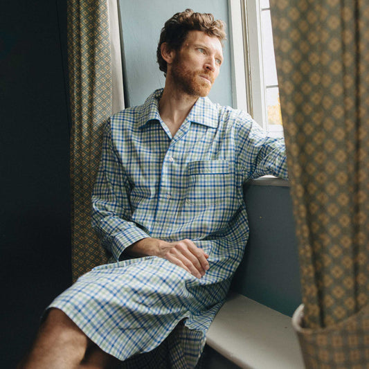 Multi Check Brushed Cotton Nightshirt in Blue and Green